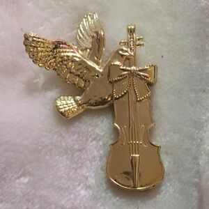Gold Violin and Dove Brooch